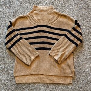 Old Navy Tan and Black Striped Turtleneck Sweater L Tall